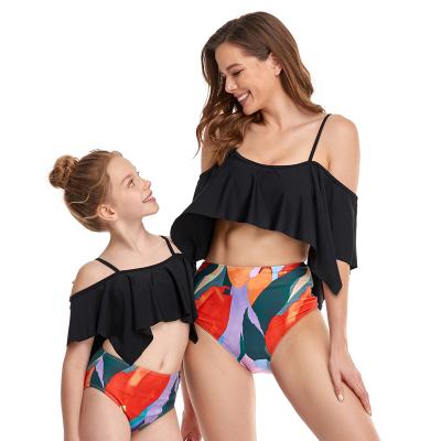 China Breathable Mommy and Me Summer Matching Family Swimwear Ruffle Swimwear Toddler Swimsuit for sale