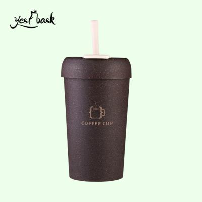 China PORTABLE BPA Free Food Grade Plastic Reusable Cup Drinking Water Bottle Wheat Straw Coffee Cup for sale