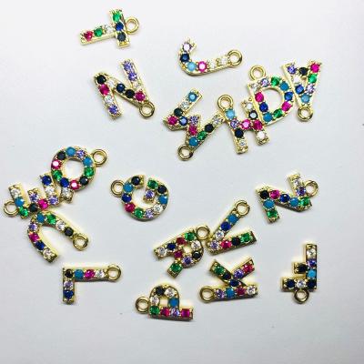 China CLASSIC DIY 26 Letter Charm Pave Colorful Zircon Gold Color DIY Jewelry Findings For Necklace Bracelet Making for sale