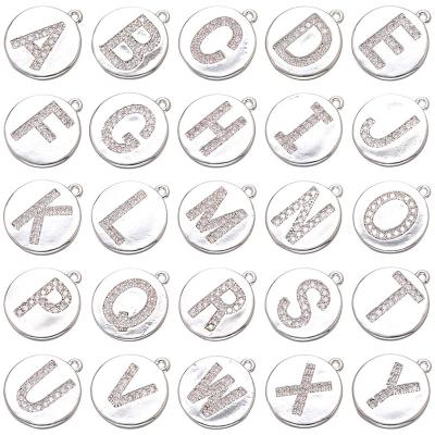 China Vintage 26 Alphabet Letter Charms For Necklace Jewelry Making Pave Zircon 14*16mm Brass DIY Handmade Jewelry for sale