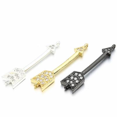 China TRENDY arrow link charm for necklace bracelet making 8*34mm pave zircon brass handmade jewelry DIY for sale