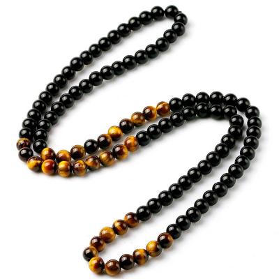 China 2022 New FASHION Round Stone Men's Necklace 6mm Simple Handmade Tiger Eye Stone Beaded Necklace for Men Party Jewelry Gift for sale