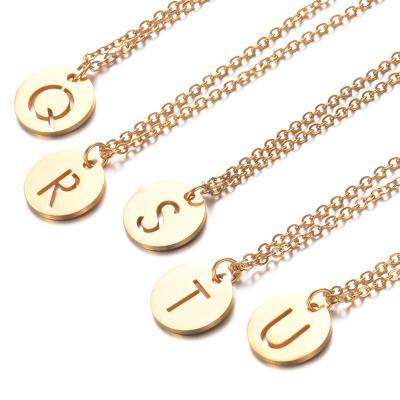 China Simple Vintage 2021 Classic Letter Gold Color Link Chain Necklace Women Round Pendant Necklace For Women Jewelry Gift for sale