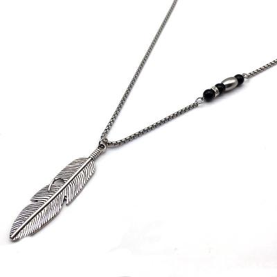 China CLASSIC Classic Feather Necklace Stainless Steel Box Chain Pendant Necklace For Men Jewelry Party Gift for sale