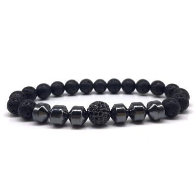 China Luxury Men's Bracelet 8mm Ball Vintage Fashion Strand Lava Stone Bead Bracelet For Men Handmade Jewelry Gift for sale