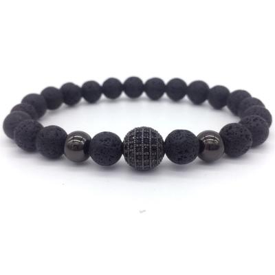 China Trendy Classic Luxury Men's 8mm Ball Strand Handmade Lava Stone Bead Bracelet For Men Jewelry Gift for sale