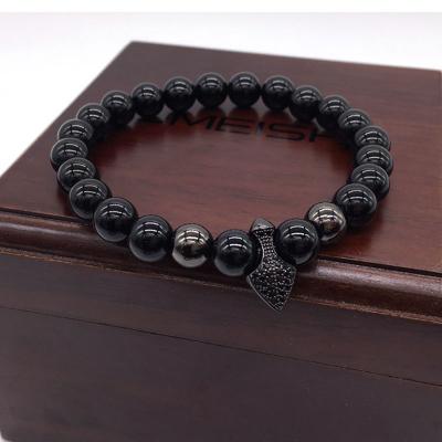 China CLASSIC Stone Bead Bracelet Men Shape New 8mm Strand Shield Charm Bracelet For Men Jewelry Gift for sale