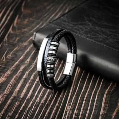 China Stainless Steel Punk Leather Handmade Clasp Men's Bracelet Bangle Bracelet For Men's Jewelry Gift for sale