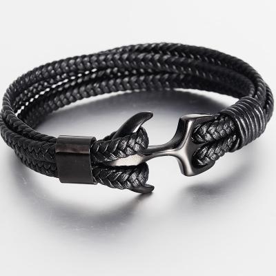 China New Trendy Temperament Leather Stainless Steel Men's Bracelet Fashion Braided Leather Bracelet For Men's Jewelry Gift for sale