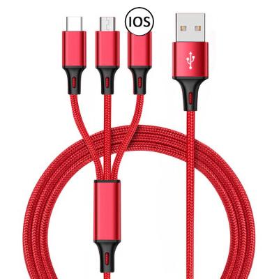 China Hot Sale 3 in1 Data Transmission + Data USB Cable For iPad Tablet For iPhone Phone For Type C XiaoMi Huawei Samsung Fast Charger Android Phone Wire for sale