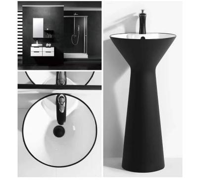 China Matt Black Design High Quality Wash Sink Easy Clean Wholesale Free Standing Pedestal Wash Basin for sale