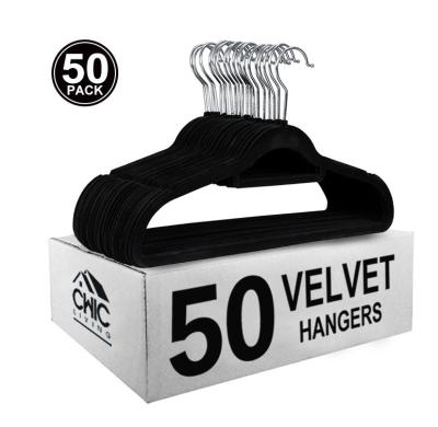 China Black Gray Customized Wholesale Customized Non-slip Touch Velvet Cloth Hanger 50 Pack Coat Velvet Hangers For Cloths for sale