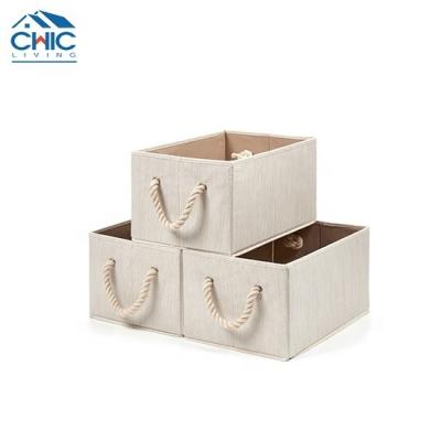 China Fashion Style Collapsible Collapsible Fabric Storage Boxes With Cotton Rope Handles for sale