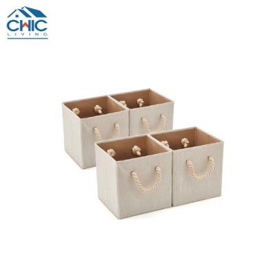 China Eco-Friendly Collapsible Folding Style Fabric Organizer Bamboo Boxes With Cotton Rope Handles for sale