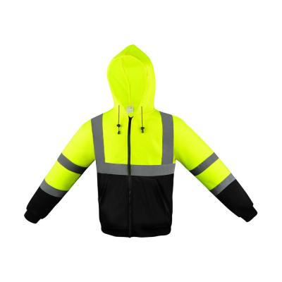 China Custom Wholesale Adult Reflective Safety Fleece Sweatshirts Yellow Thick 100% Polyester Men's Hoodies for sale