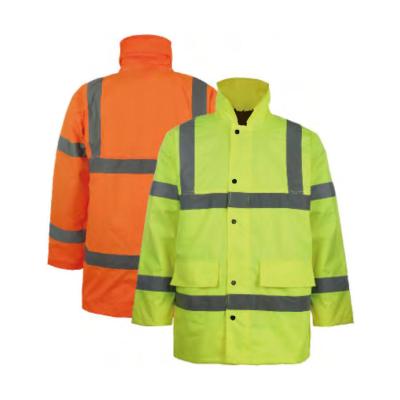 China 100% Polyester 300D Oxford With PU Or PVC Coating 190T Taffeta Striping Custom Wholesale Mens Adult Yellow Color Winter Parka Hi-Vis (7 In 1) Safety Waterproof Jackets for sale