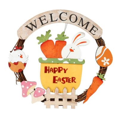 China New Decoration Indoor Fashionable Door Hanging Simulation Easter Wooden Bunny Wreath 28cm Easter Egg Decoration for sale