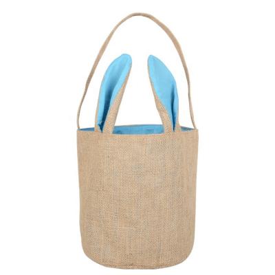 China Basket For Eggs Wholesale Easter Baskets Jute Rabbit Gift Bag Dark Blue Bunny Basket For Egg for sale