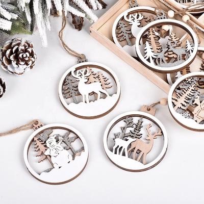 China Wooden Christmas Decoration 6 Pcs DIY Gift Box Christmas Decoration Ornament With Snowflake Pieces Christmas Tree Decoration for sale