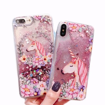 China Custom Designer Cartoon Flamingo Bling Glitter Liquid Quicksand Phone Case Fashion PC TPU IMD Anti-fall Quicksand Soft Phone Case for sale