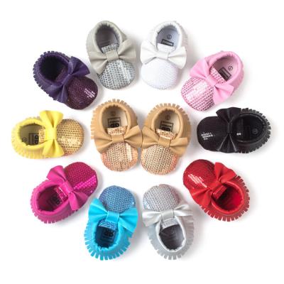 China Fashion Flat Infant Girls Shoes PU Leather Lightning With Bows Tassel Design Newborn Girl Shoes Princess Spring Fall Party Children Moccasins for sale