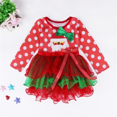 China Washable/Breathable Kids Christmas Dress High Quality Cotton Top Patchwork Layered Dress With Bows Design Girls Party Dress Infant Winter Dresses for sale