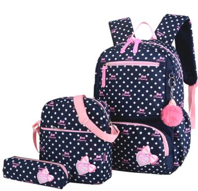 China Anti-theft School Bags Set For Girls 3 Pcs Lovely Cute Bowknot Waterproof Primary School Backpack With Hanging Bookbag Wholesale for sale