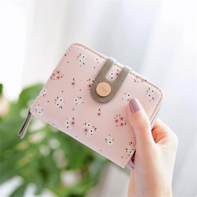 China Waterproof Printed Flower Card Holder Wallets With Cute Short Zipper Clutch Bags Coin Pockets Change Slot Lady Purse For Casual Wholesale for sale