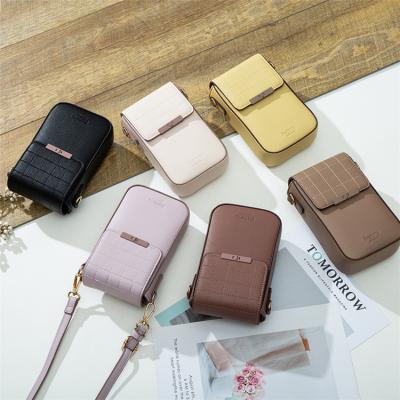 China Hold Cash Cards Coins Large Capacity Women Phone Bags With Printed Diamond Buckle Casual Shoulder Bags For Ladies Girls Wallets Leather Lined Wholesale for sale