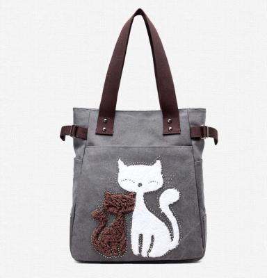 China Cat Prints Womens Lightweight Canvas Bag With Zipper Handbags For Girls Shoulder Bag Shopping Crossbody High Quality Tote for sale