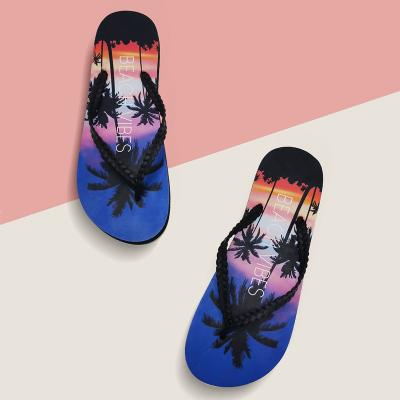 China CUSHIONING Ex-LA Warehouse Women's Summer Pattern Printing Rubber Beach Walk Slippers Stock PE Flip Flops for sale