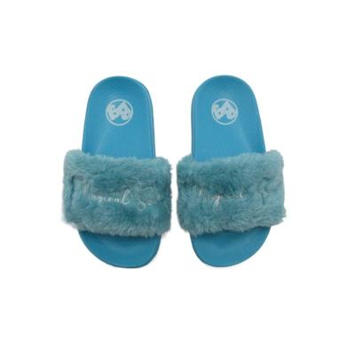 China Winter Warm Kids Faux Fur Slide Sandals Waterproof Flat Wholesale Custom Open Toe Slipper Soft Cozy EVA Fluffy Outsole Slip On Style for sale