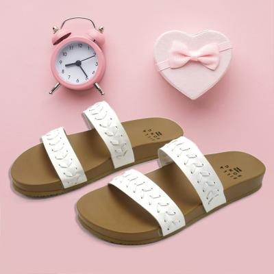 China Fashion Trend Women's Two Straps Slide Sandals Vegan Leather Slides For Ladies With Cushion Bounce Footbed New Fashion Sandals for sale