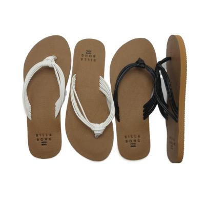 China Popular Vegan Slippers Lady Thong Flip Flop Sandal Leather Braided Comfort Squishy Footbed Strap Fashion Trend Wholesale Summer for sale