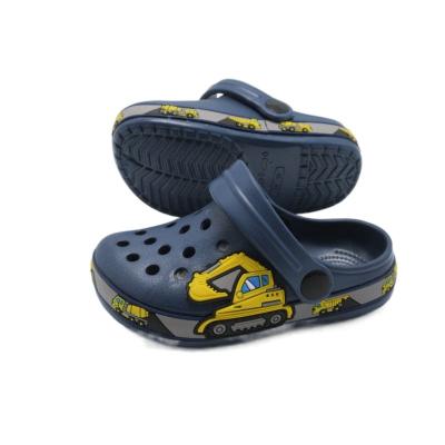 China Cartoon Excavator Pattern Kid Size Breathable EVA Clog Shoes With Rubber Patch Smearing Scratch Around EVA Shoes Clog Shoes Kids for sale