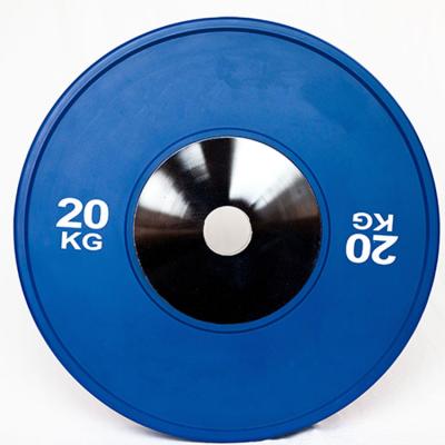 China Free Weight Fitness Gym Equipment Weight Lifting Colored Competition Rubber Barbell Bumper Plate for sale