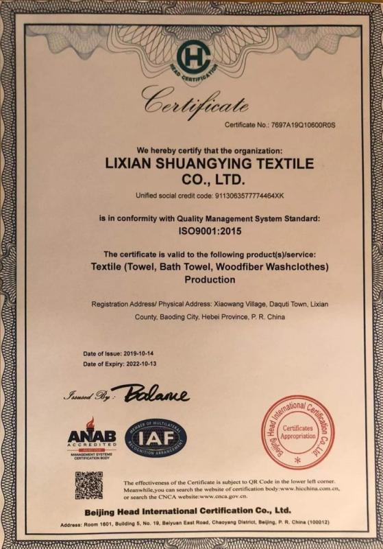 ISO9001 - Lixian Shuangying Textiles Co., Ltd.