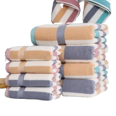 China Luxury 100% Soft Lint Free Cotton Towel Stripe Beach Towel Box Gift Towel Set Cheap Custom Wholesale Child Safe Price for sale