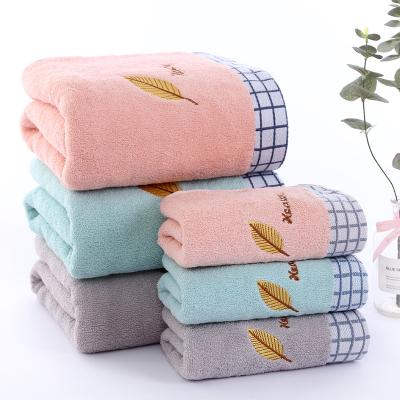 China Wholesale Antimicrobial Ready To Ship Custom Logo Embroidery Leaf Cotton Face Bath Towel 100% Soft Absorbent Bath Towel Set For Bathroom for sale