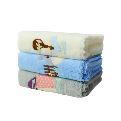 China Wholesale Safe For Kids Customize Cartoon Soft Embroidery Fleece Towel Face Bath Towel Coral Set for sale