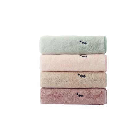 China Factory wholesale custom made high quality small printing QUICK DRY embroidery coral fleece hand towels for sale