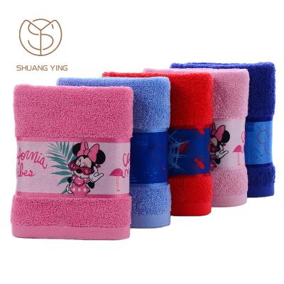 China Factory Custom Wholesale 100% Cotton Safe For Children Disney And Superhero Style Printing Dobby Kids Baby Gift Face Bath Towel for sale