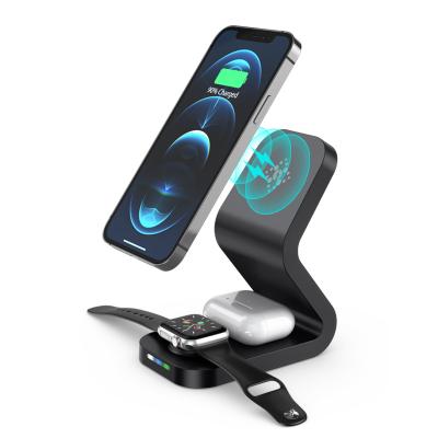 China Magnetic Wireless Charger for iPhone 12 2021 New 15W 3 in 1 Phone Holder Charging Magnetic Wireless Charger for iPhone 12 Max Pro for iWatch and Earphone for sale