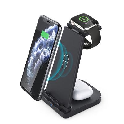 China 3 in 1 New 2021 Wireless Charger Radio Charging Station Qi Certified Stand Desktop Dock 3 in 1 Wireless Charger for iPhone for iWatch for Airpods for sale