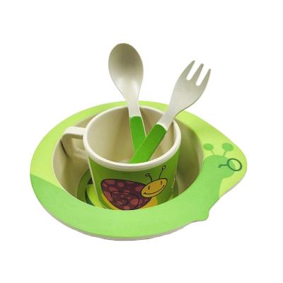 China Custom Printed Bamboo Fiber 5pcs Tableware Eco-Friendly Sustainable Food Safety Spoon Fork Cup Bowl Dish Dining Set for sale