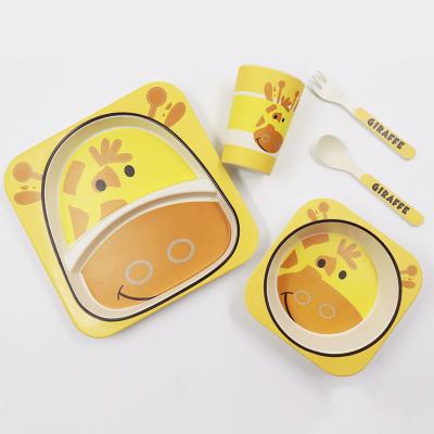 China Eco Kid Fiber Sustainable Dinnerware Set Bamboo Dishes Sets Cartoon Animal Melamine Bamboo Kids Dinnerware Set for sale