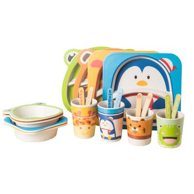 China Hot Selling Eco-friendly 5 Pcs Cartoon Bamboo Fiber Children's Tableware Eco-friendly Sustainable Tableware Set for sale