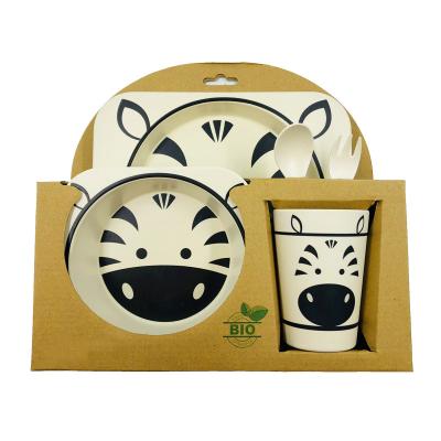 China Custom Viable Kids Tableware Lovely Bamboo Fiber Baby Tableware Set 5 Pcs Kids Bamboo Baby Tableware Set for sale