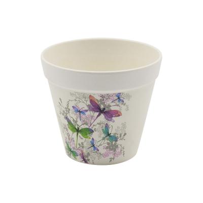 China Hot Selling Customized Flower Plant Size And Capacity White Printed Bottom Planter Bamboo Fiber Flower Pot for sale