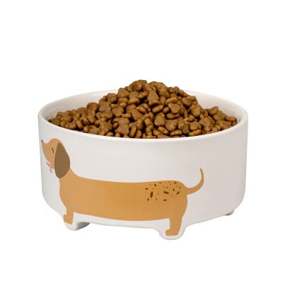 China Wholesale Non-Slip Printing Blue Custom Ceramic Cat Dog Bowl Feeder Viable for sale